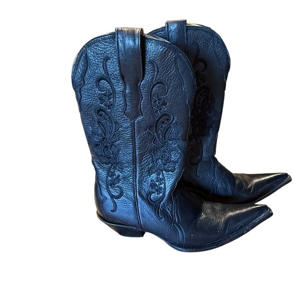 Rudel Women's Black Leather Floral Embroidered Cowboy Boots in Womens 7E